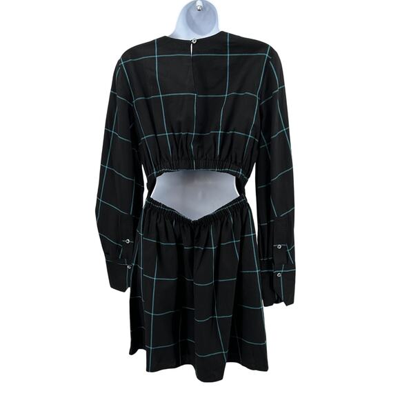 STAUD Crosshill Cut-Out Windowpane Mini Dress WMNS S Black/Teal Mini Long Sleeve - Picture 6 of 10